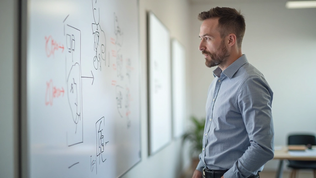 Whiteboard vol wireframes, user journey maps en post-its met notities