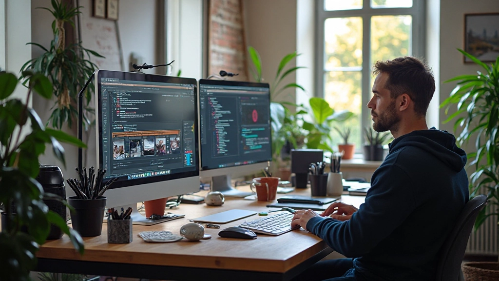 Creatief ontwerp studio werkruimte met design tools en projecten