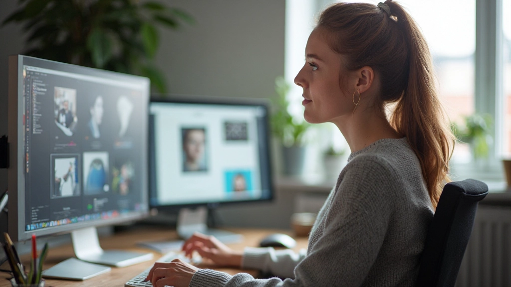 Designer kijkt naar Figma mockup op groot scherm met aantekeningen en notities